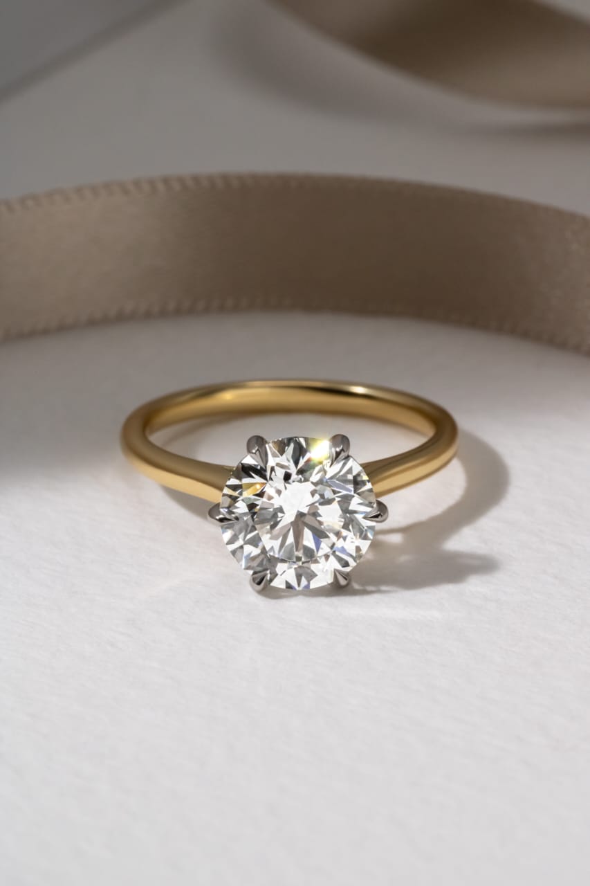 Two tone solitaire engagement rings