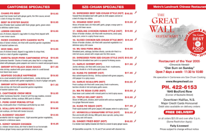 great wall menu